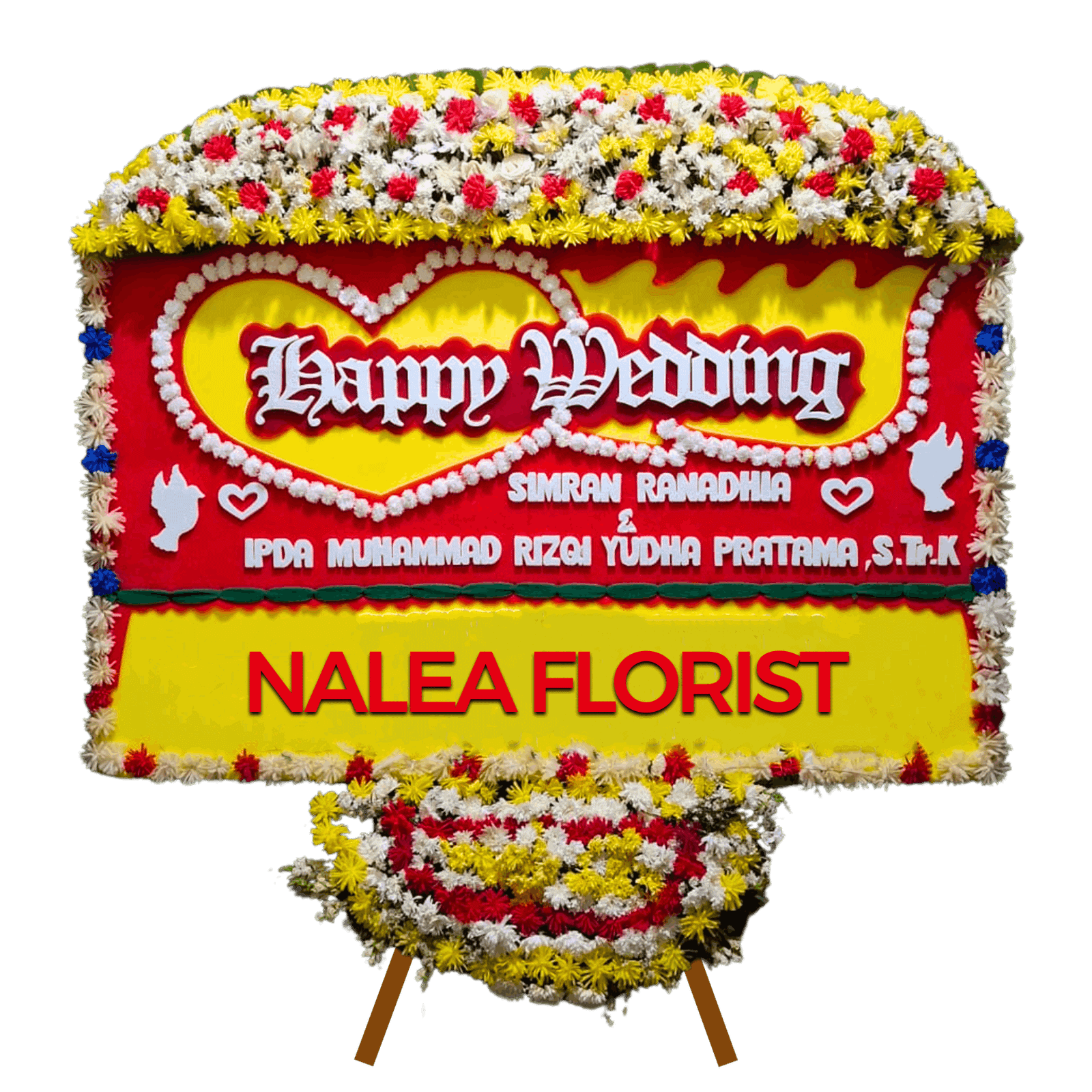 Karangan bunga papan Happy Wedding Nalea Florist OPHELIA 38 dengan rangkaian bunga segar