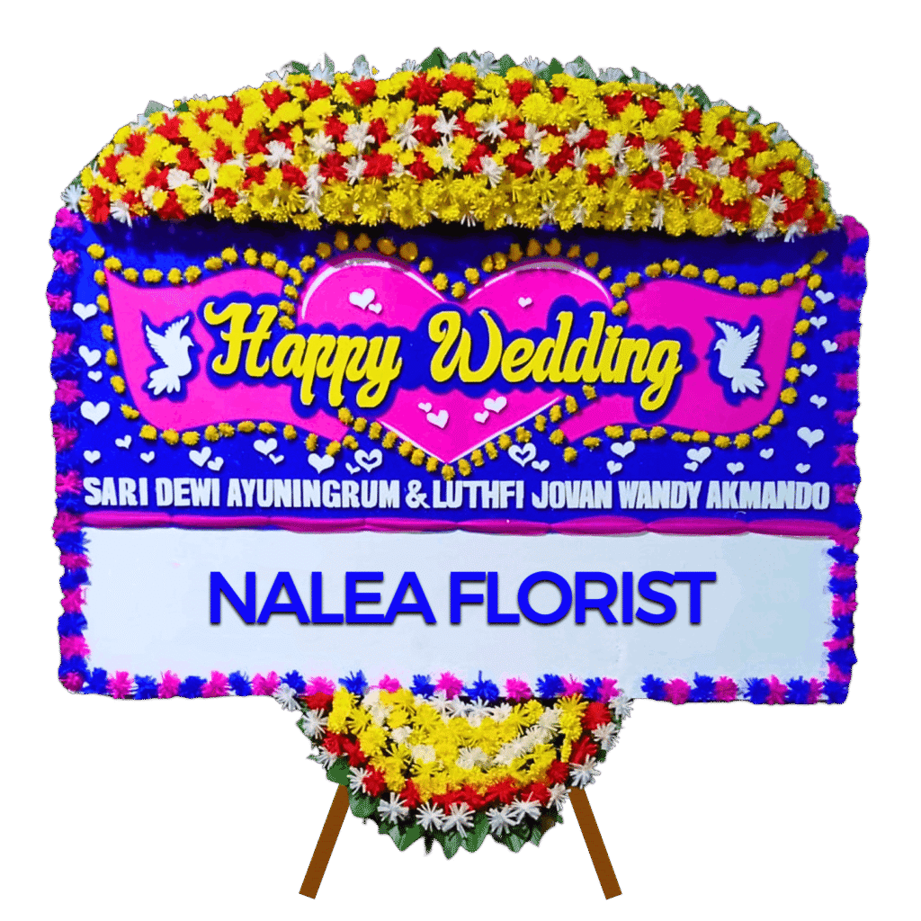 Karangan bunga papan Happy Wedding Nalea Florist ROSALIND 40 dengan rangkaian bunga segar