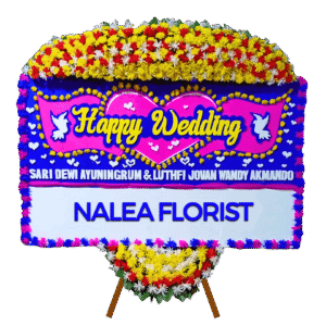 Karangan bunga papan Happy Wedding Nalea Florist ROSALIND 40 dengan rangkaian bunga segar
