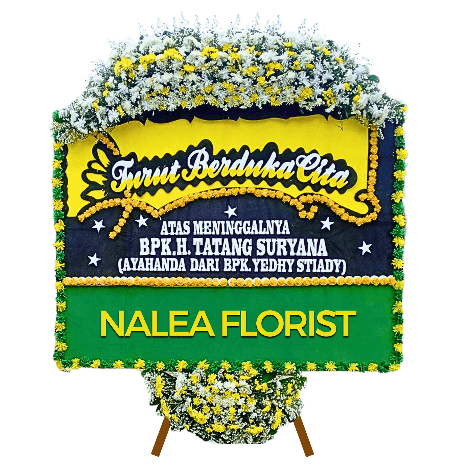 Karangan bunga papan duka cita Nalea Florist ADRIANA 01 dengan rangkaian bunga segar