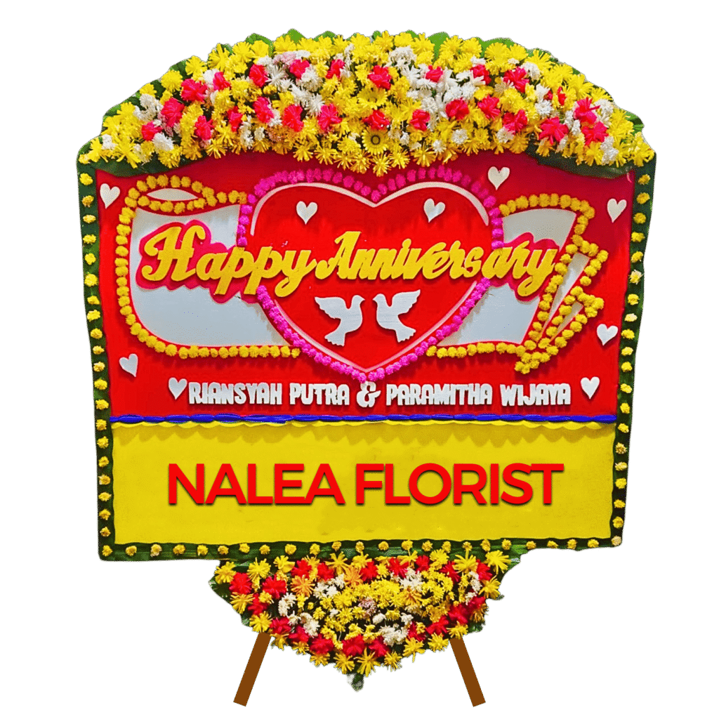 Karangan bunga papan Happy Wedding Nalea Florist CAROLINA 03 dengan rangkaian bunga segar