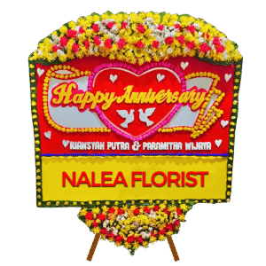 Karangan bunga papan Happy Wedding Nalea Florist CAROLINA 03 dengan rangkaian bunga segar