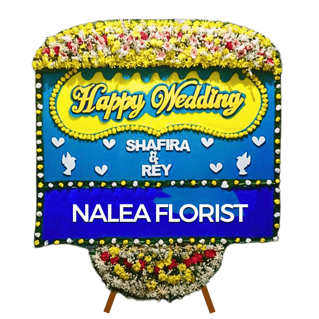 Karangan bunga papan Happy Wedding Nalea Florist DANIELLA 04 dengan rangkaian bunga segar