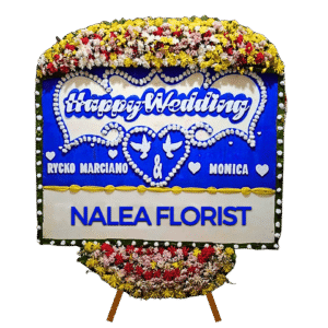 Karangan bunga papan Happy Wedding Nalea Florist GLORIANA 07 dengan rangkaian bunga segar