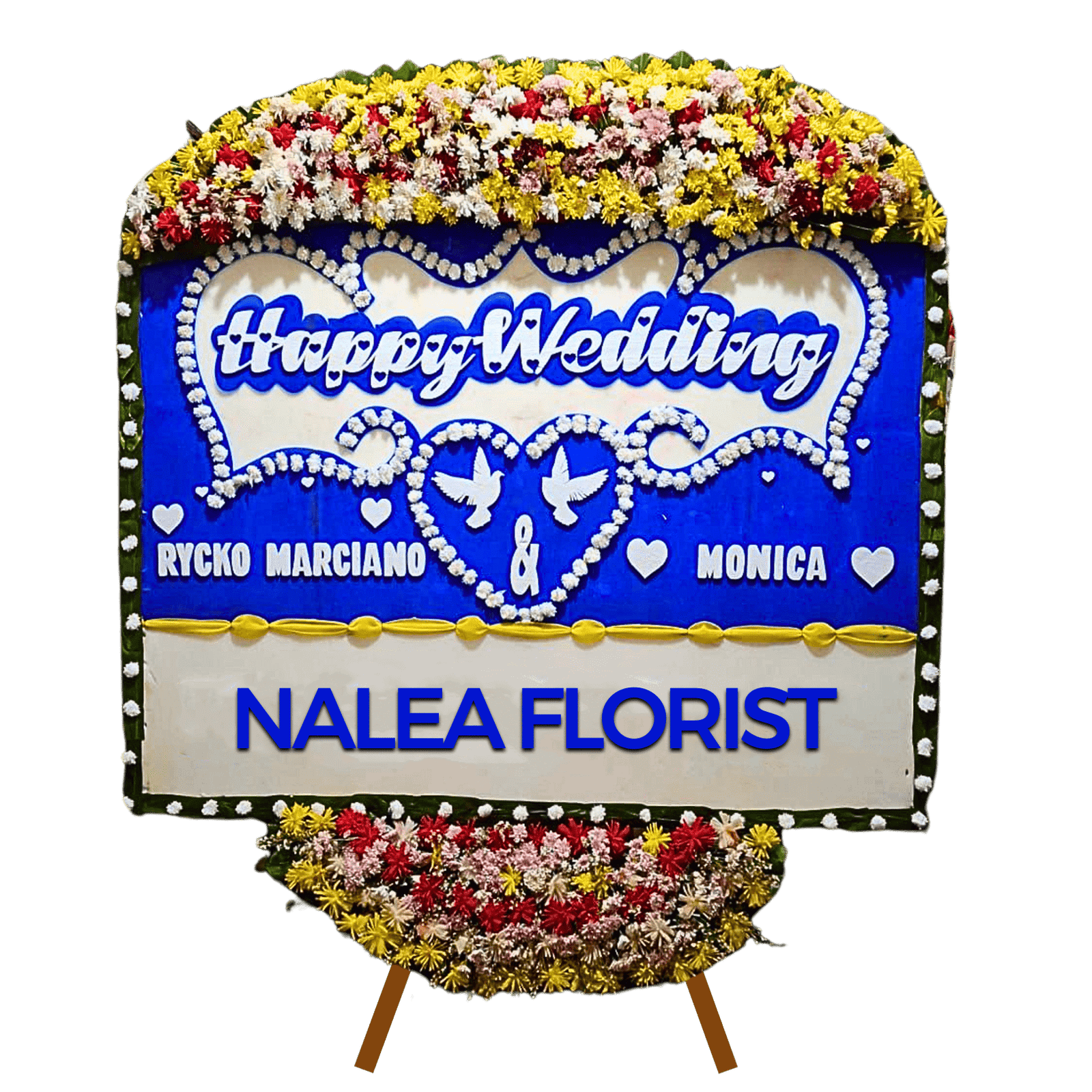 Karangan bunga papan Happy Wedding Nalea Florist GLORIANA 07 dengan rangkaian bunga segar