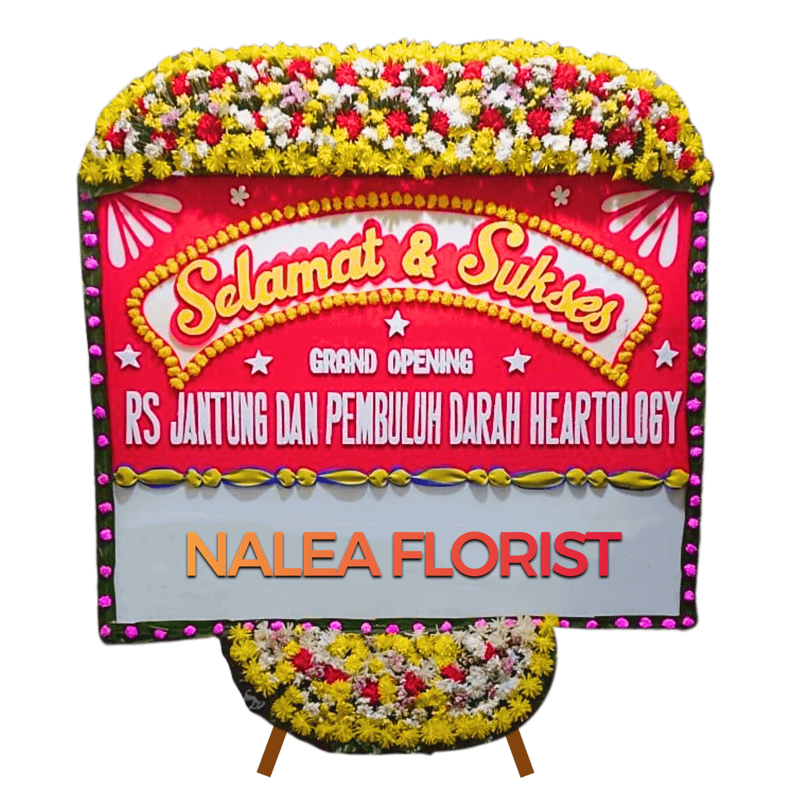 Karangan bunga papan selamat sukses Nalea Florist VALENTINA 08 dengan rangkaian bunga segar