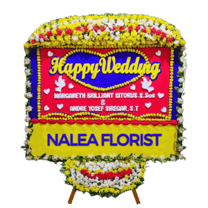 Karangan bunga papan Happy Wedding Nalea Florist MELANIE 13 dengan rangkaian bunga segar