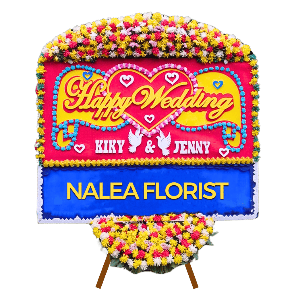 Karangan bunga papan Happy Wedding Nalea Florist RAPHAELA 16 dengan rangkaian bunga segar