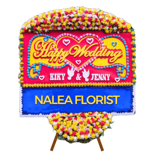 Karangan bunga papan Happy Wedding Nalea Florist RAPHAELA 16 dengan rangkaian bunga segar