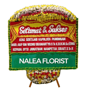 Karangan bunga papan selamat sukses Nalea Florist THERESIA 18 dengan rangkaian bunga segar