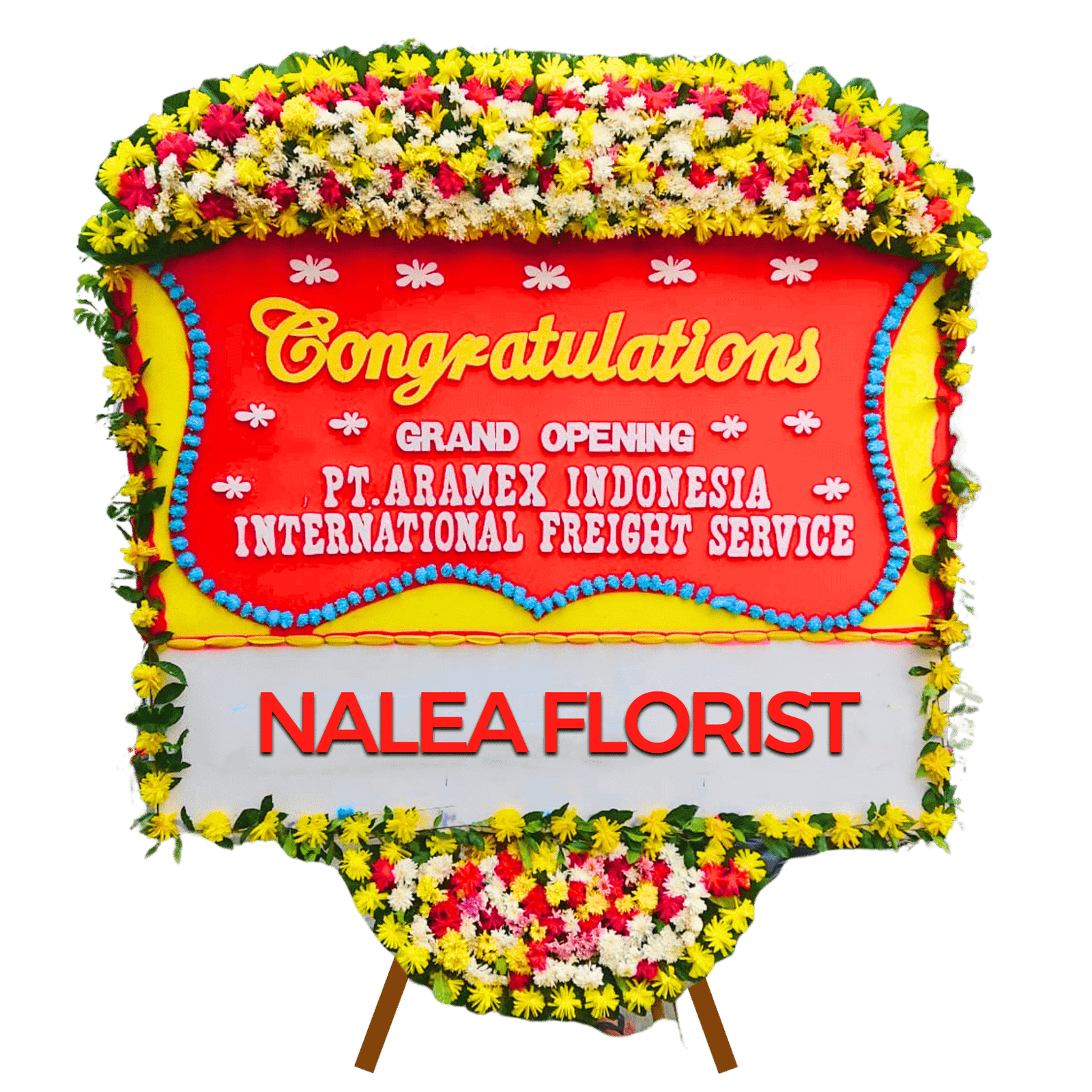 Karangan bunga papan selamat sukses Nalea Florist WILHELMINA 21 dengan rangkaian bunga segar