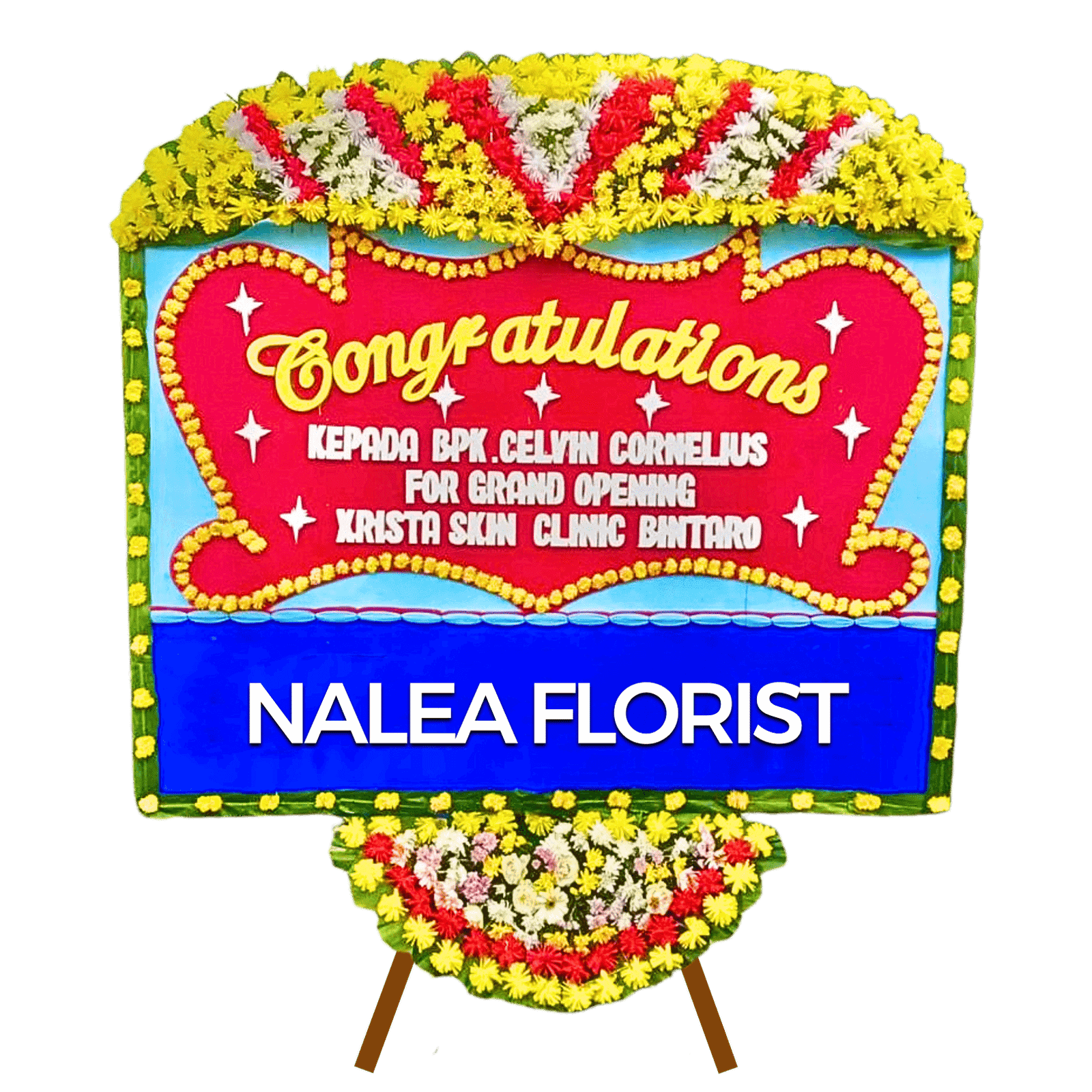 Karangan bunga papan selamat sukses Nalea Florist ZELINDA 23 dengan rangkaian bunga segar