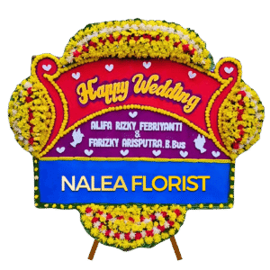 Karangan bunga papan Happy Wedding Nalea Florist ELVORIA 03 dengan rangkaian bunga segar