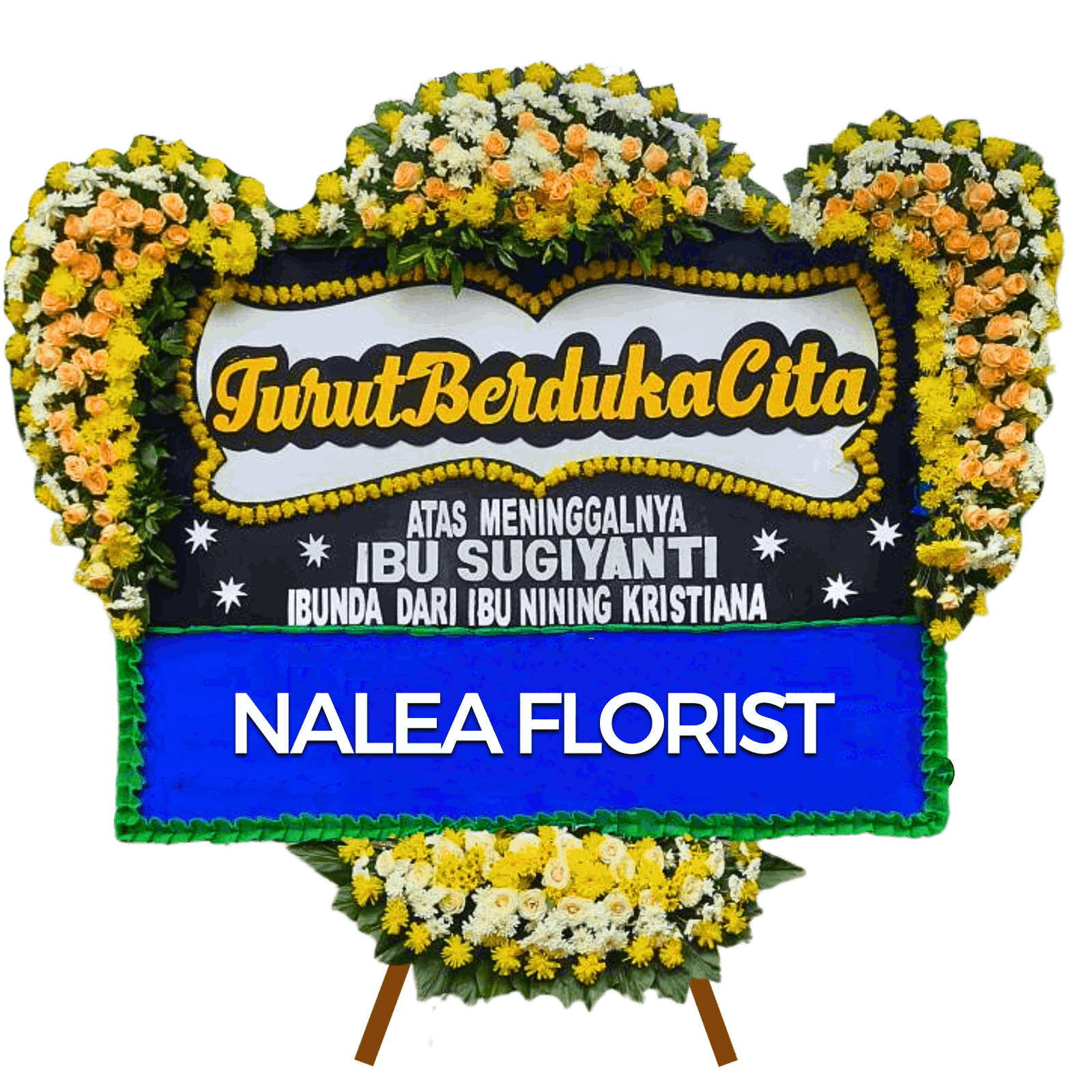 Karangan bunga papan duka cita Nalea Florist MIREVORA 02 dengan rangkaian bunga segar