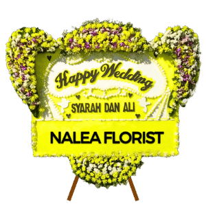 Karangan bunga papan Happy Wedding Nalea Florist VALORIEN 03 dengan rangkaian bunga segar