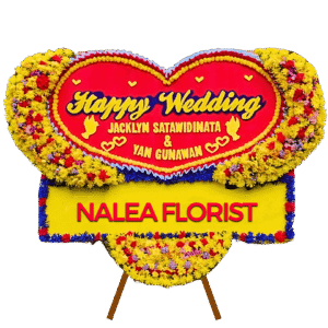 Karangan bunga papan Happy Wedding Nalea Florist LAVESSA 01 dengan rangkaian bunga segar