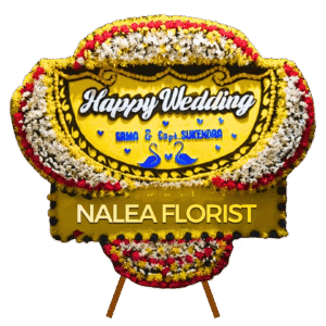Karangan bunga papan Happy Wedding Nalea Florist AVELLORA 01 dengan rangkaian bunga segar