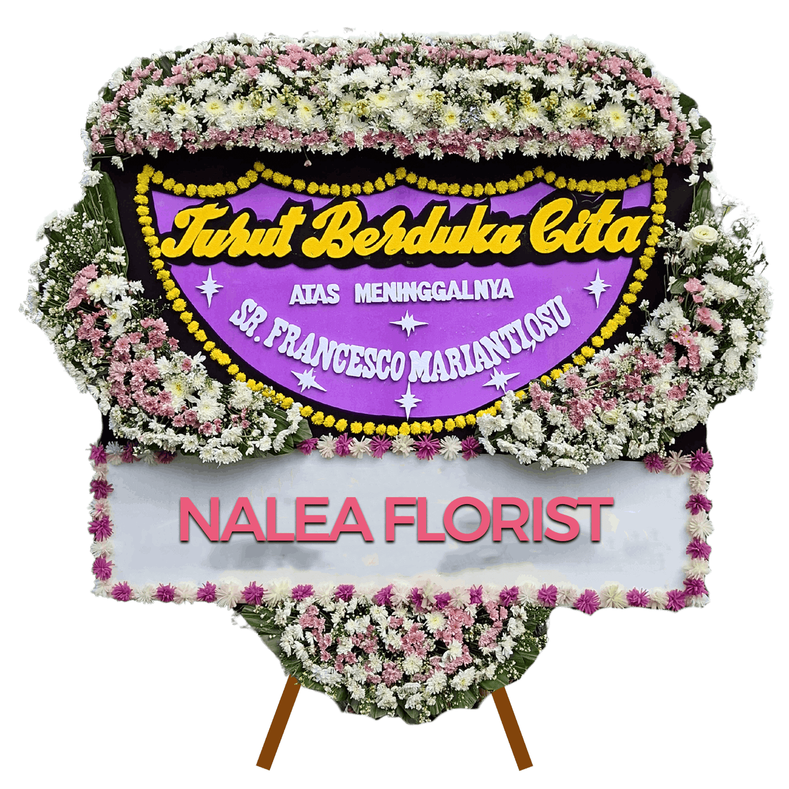 Karangan bunga papan duka cita Nalea Florist MAROLUNE 02 dengan rangkaian bunga segar