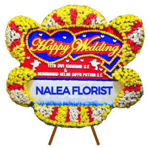 Karangan bunga papan Happy Wedding Nalea Florist ORLAVESSA 01 dengan rangkaian bunga segar