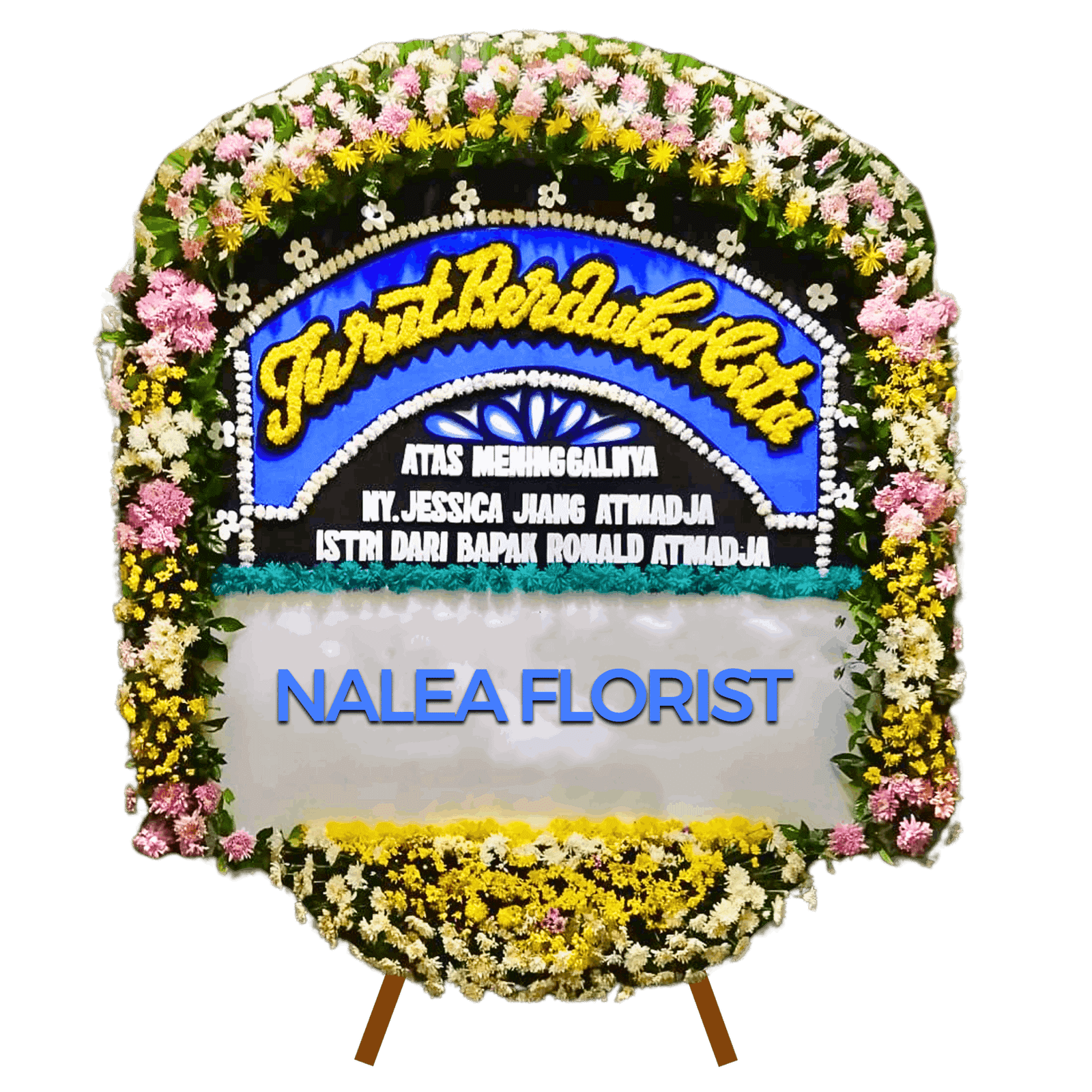 Karangan bunga papan duka cita Nalea Florist SAVELLORA 01 dengan rangkaian bunga segar