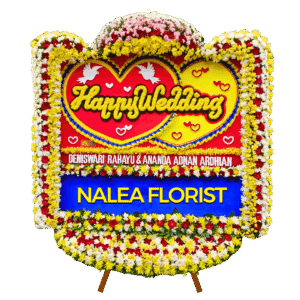 Karangan bunga papan Happy Wedding Nalea Florist AVELUNE 04 dengan rangkaian bunga segar