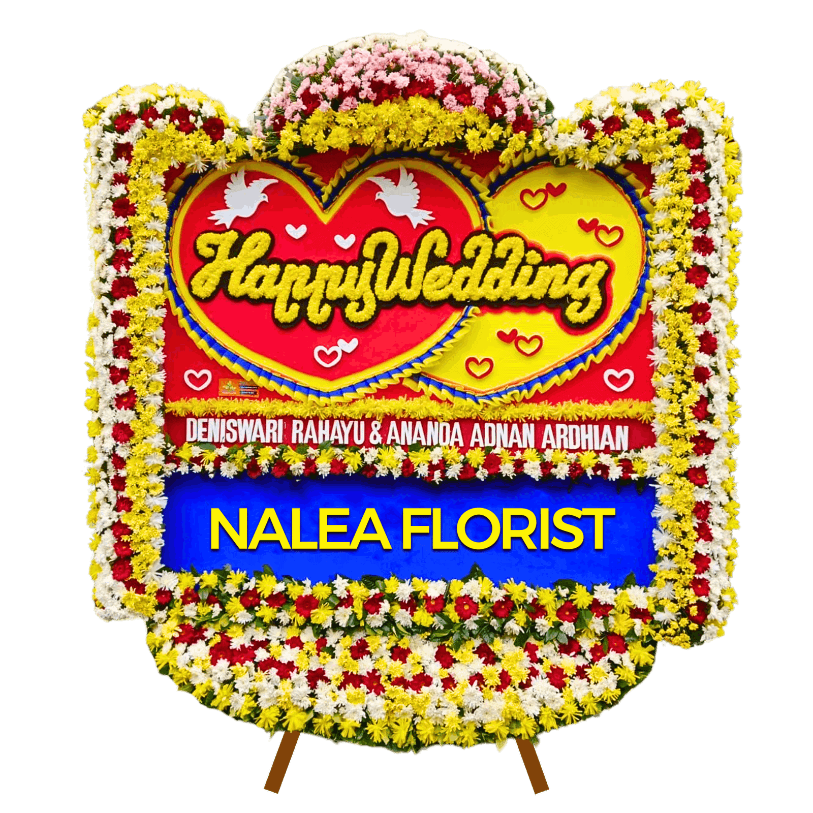 Karangan bunga papan Happy Wedding Nalea Florist AVELUNE 04 dengan rangkaian bunga segar