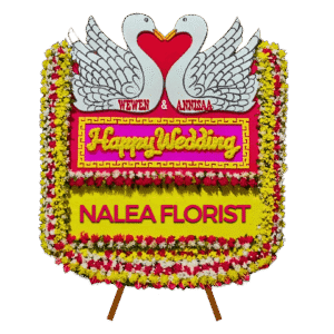 Karangan bunga papan Happy Wedding Nalea Florist ORAVENZA 06 dengan rangkaian bunga segar