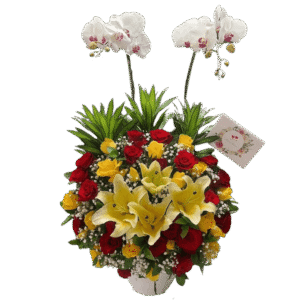 Rangkaian bunga meja Nalea Florist SOREVIA 15 dengan rangkaian bunga segar